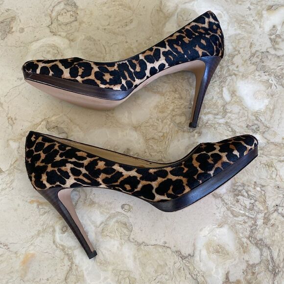 Coach Leather Leopard Print Pony Hair 4” Heels Platform Pumps - Picture 2 of 16
